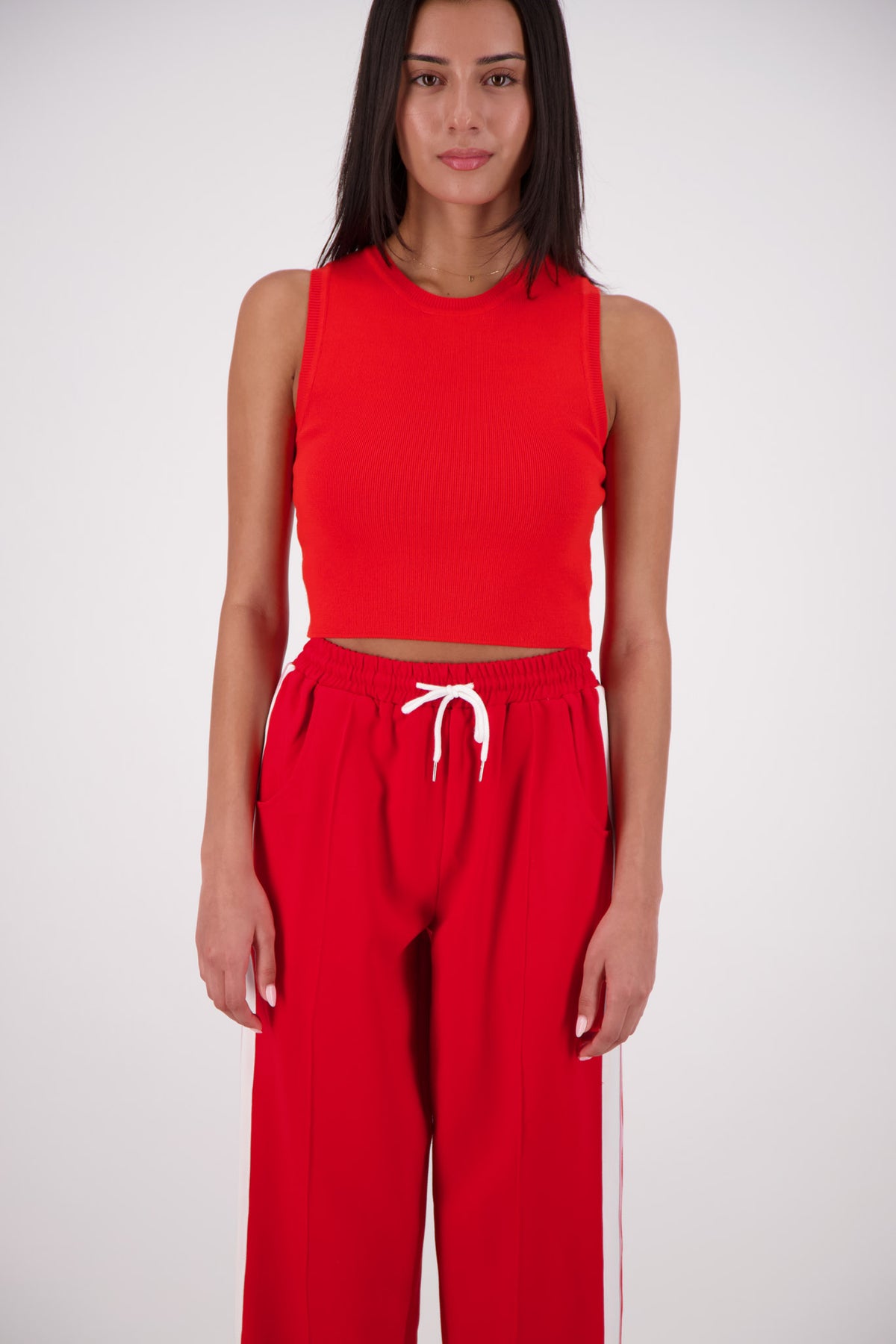 Barcelona Cropped Crew Neck Knit Tank Red