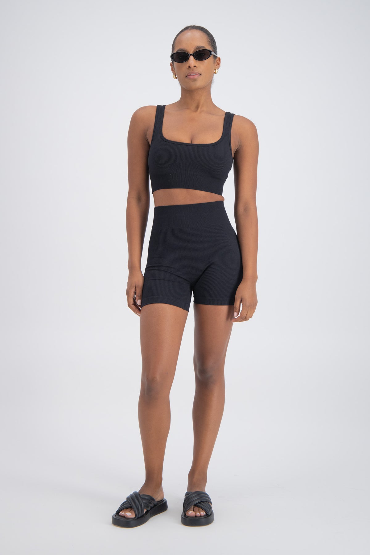 Palermo Seamless Rib Knit Crop Top Black