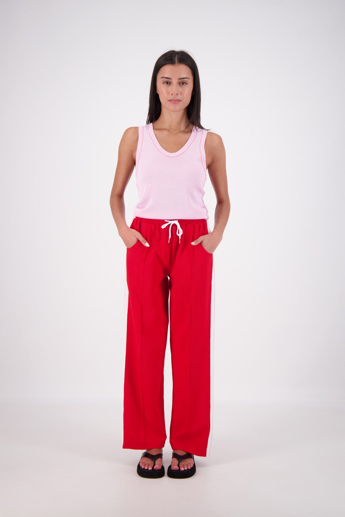 Riviera Contrast Scoop Neck Knit Tank Pink
