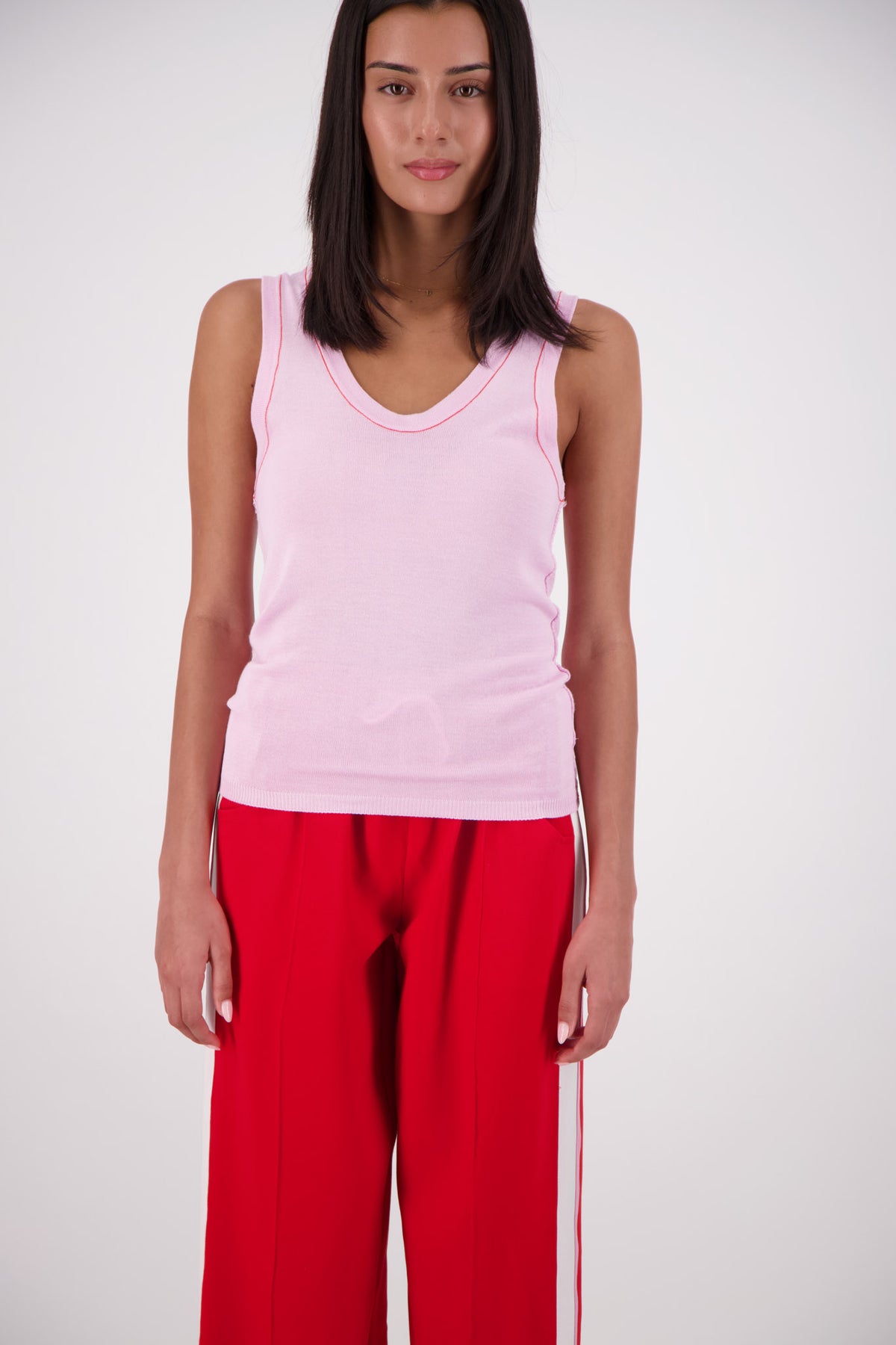 Riviera Contrast Scoop Neck Knit Tank Pink