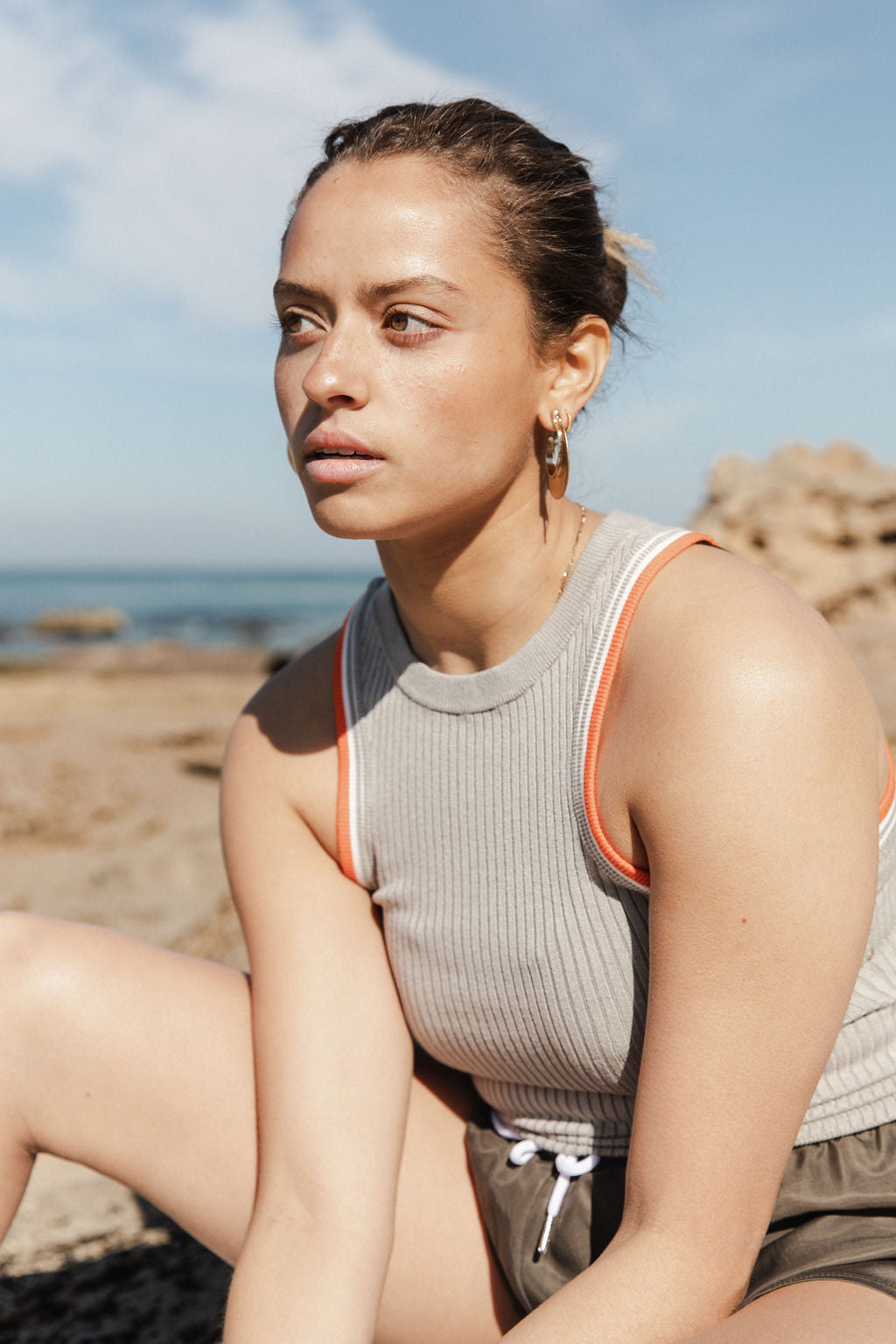 In This Moment Rib Knit Tank Fog/Coral
